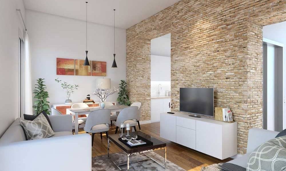 Viviendas con muebles modulares. Salón edificio Martines Montañés